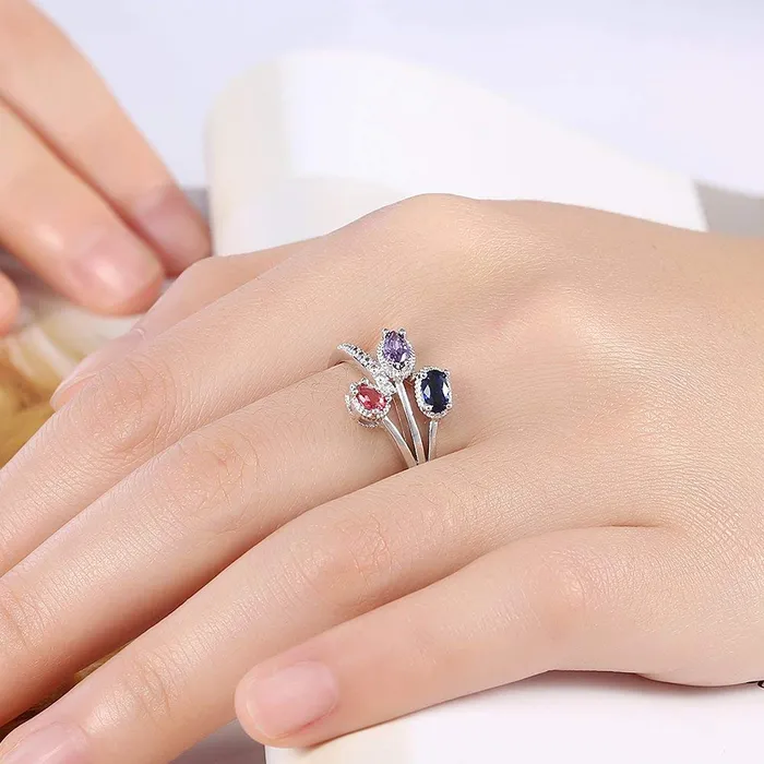 Yellow Chimes Rings for Women Silver toned Crystal Three Leaves Classic Designed Platinum Plated Ring for Women and Girls Yellow Chimes Rings