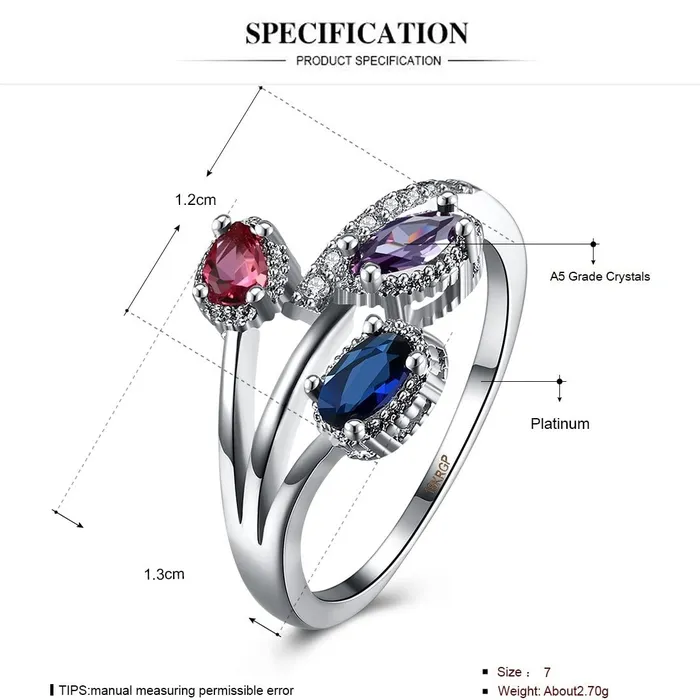 Yellow Chimes Rings for Women Silver toned Crystal Three Leaves Classic Designed Platinum Plated Ring for Women and Girls Yellow Chimes Rings