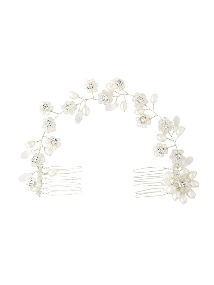 Yellow Chimes Rings Yellow Chimes Bridal Hair Vine for Women and Girls Bridal Hair Accessories for Wedding Comb Pin for Women Headband Hair Accessories Wedding Jewellery for Women Head band for Girls Design 2