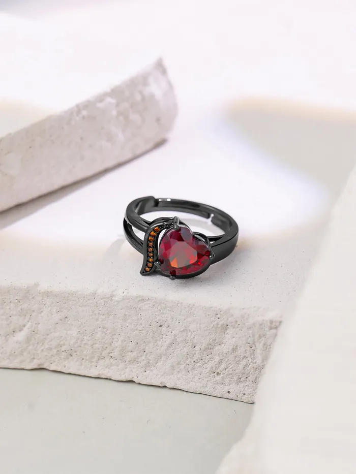 Yellow Chimes Rings Yellow Chimes Crystal Rings For Women Adjustable Ring Love Red Heart Crystal Ring Valentine Special Black Gun Plated Finger Ring for Girls Birthday Gift For Girls Anniversary Gift for Wife