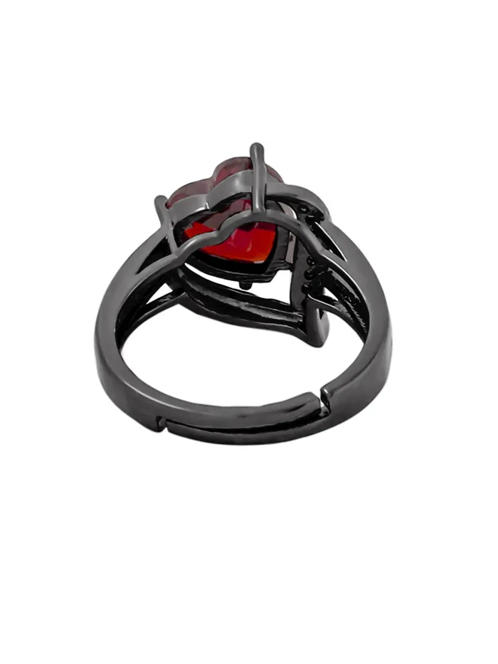 Yellow Chimes Rings Yellow Chimes Crystal Rings For Women Adjustable Ring Love Red Heart Crystal Ring Valentine Special Black Gun Plated Finger Ring for Girls Birthday Gift For Girls Anniversary Gift for Wife