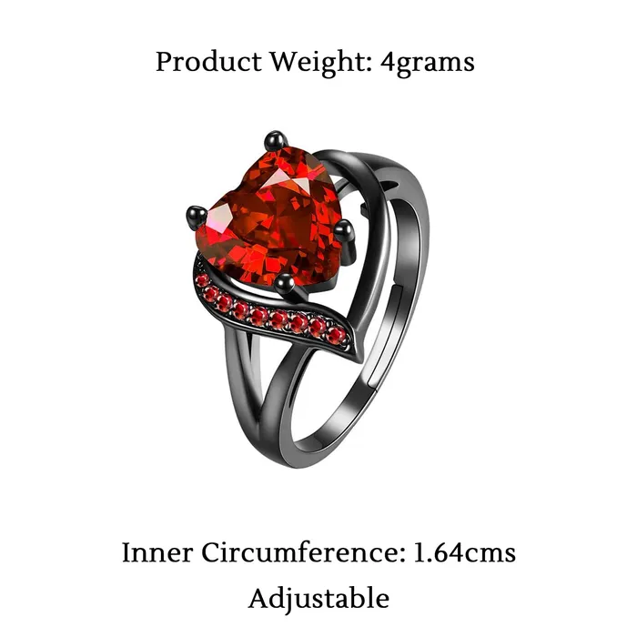 Yellow Chimes Rings Yellow Chimes Crystal Rings For Women Adjustable Ring Love Red Heart Crystal Ring Valentine Special Black Gun Plated Finger Ring for Girls Birthday Gift For Girls Anniversary Gift for Wife