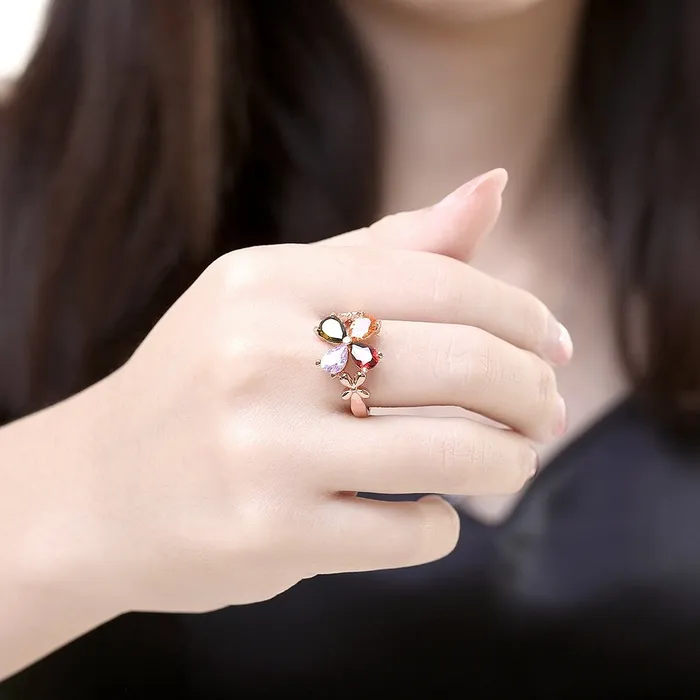 Yellow Chimes Rings Yellow Chimes Crystal Rings For Women Adjustable Ring Multicolor Swiss Cubic Zircon Crystal Ring Rose Gold Plated Finger Ring for Girls Birthday Gift For Girls Women Anniversary Gift for Wife
