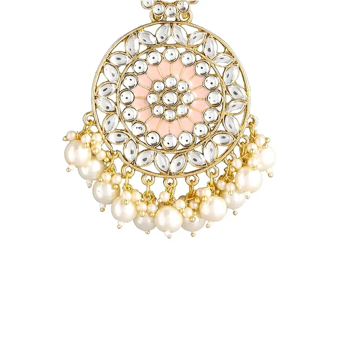 Yellow Chimes Rings Yellow Chimes Ethnic Gold Plated White Meenakari Touch Traditional Kundan Studded Round Design Pearl moti Dangler Earrings for Women and Girls Gold White Medium Model YCTJER82KUDCRWH