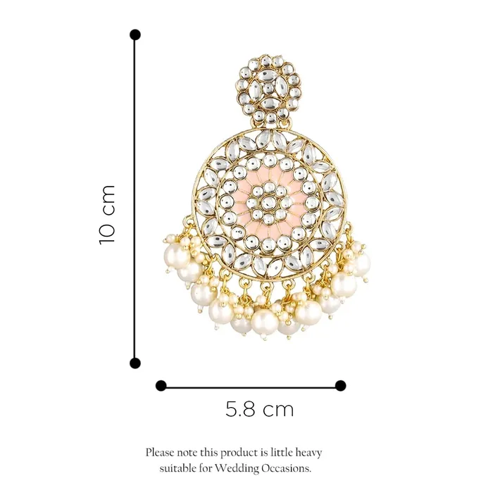 Yellow Chimes Rings Yellow Chimes Ethnic Gold Plated White Meenakari Touch Traditional Kundan Studded Round Design Pearl moti Dangler Earrings for Women and Girls Gold White Medium Model YCTJER82KUDCRWH