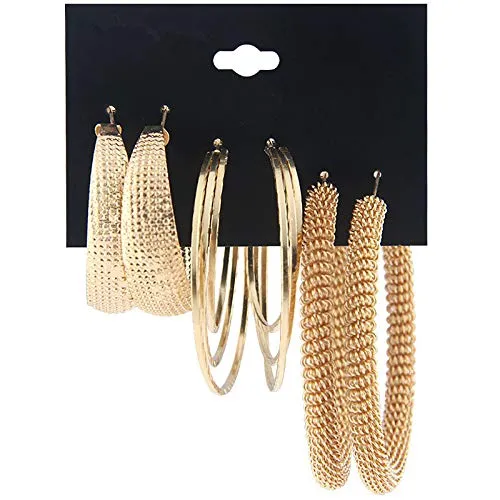 Yellow Chimes Rings Yellow Chimes Fashion Latest Combo Of 3 Pairs Gold Plated Stylish Twisted Hoop Earrings For Women And Girl
