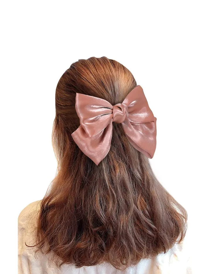 Yellow Chimes Rings Yellow Chimes Hair Clips for Women 2 Pcs Hair Clips for Girls Fabric Big Bow Hairclips Shiny Cloth Big Hair Ties Hair Accessories for Women and Girls