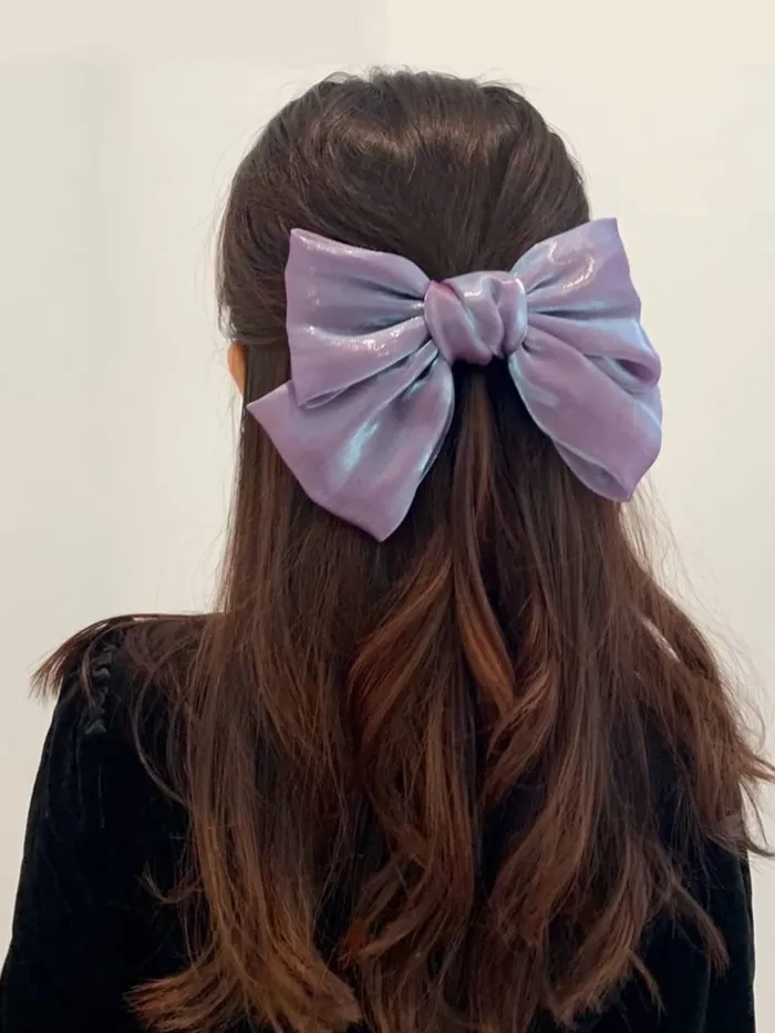 Yellow Chimes Rings Yellow Chimes Hair Clips for Women 2 Pcs Hair Clips for Girls Fabric Big Bow Hairclips Shiny Cloth Big Hair Ties Hair Accessories for Women and Girls