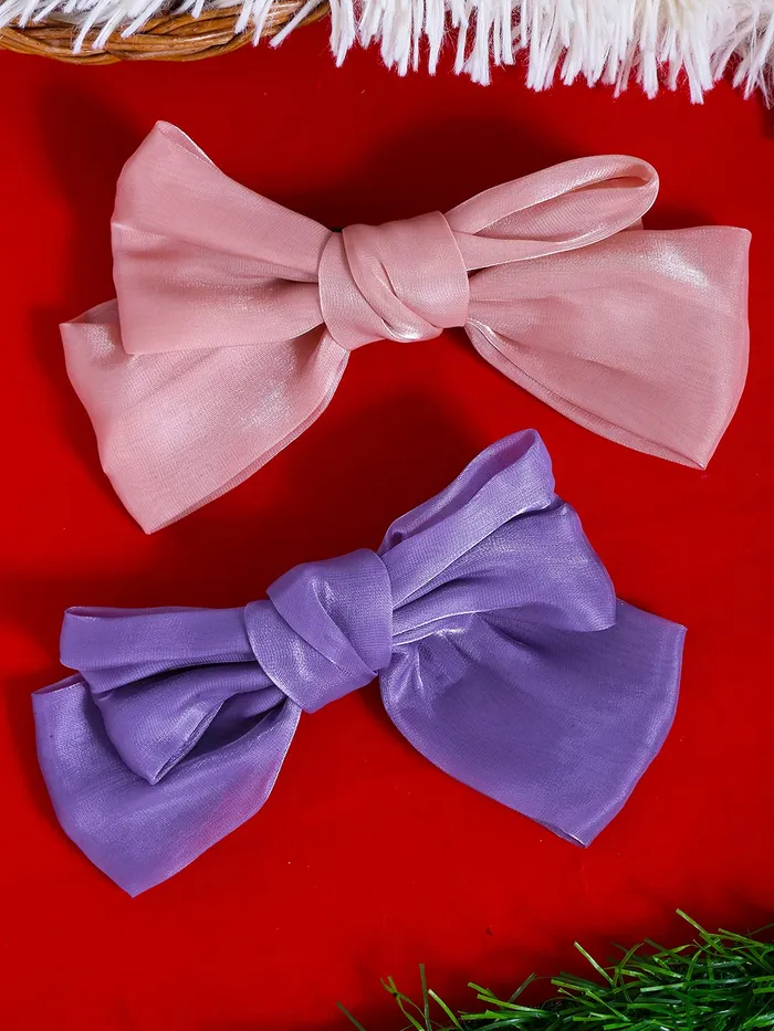 Yellow Chimes Rings Yellow Chimes Hair Clips for Women 2 Pcs Hair Clips for Girls Fabric Big Bow Hairclips Shiny Cloth Big Hair Ties Hair Accessories for Women and Girls