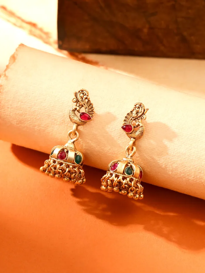 Yellow Chimes Rings Yellow Chimes Jhumka Earrings for Women Traditional Gold Plated Small Jhumki Earrings for Girls Golden Peacock Shaped Jhumkas Earrings Ethnic Accessories for Women Birthday Anniversary Gift