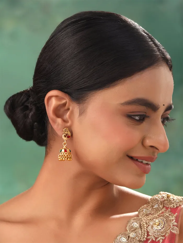 Yellow Chimes Rings Yellow Chimes Jhumka Earrings for Women Traditional Gold Plated Small Jhumki Earrings for Girls Golden Peacock Shaped Jhumkas Earrings Ethnic Accessories for Women Birthday Anniversary Gift