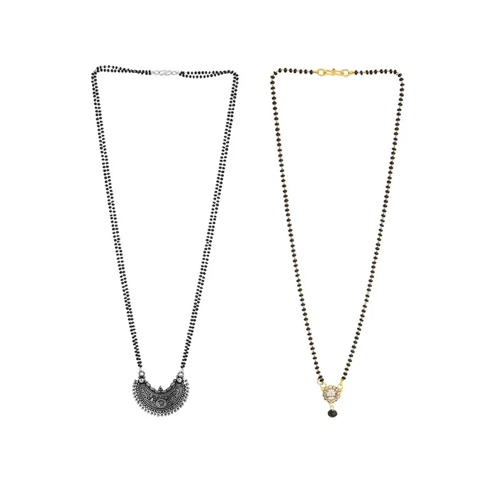 Yellow Chimes Rings Yellow Chimes Mangalsutra For Women Combo of 2 Pcs Oxidised Kolhapuri Maangalsutra Beaded Charm Maangalsutra with Earring Set For Women