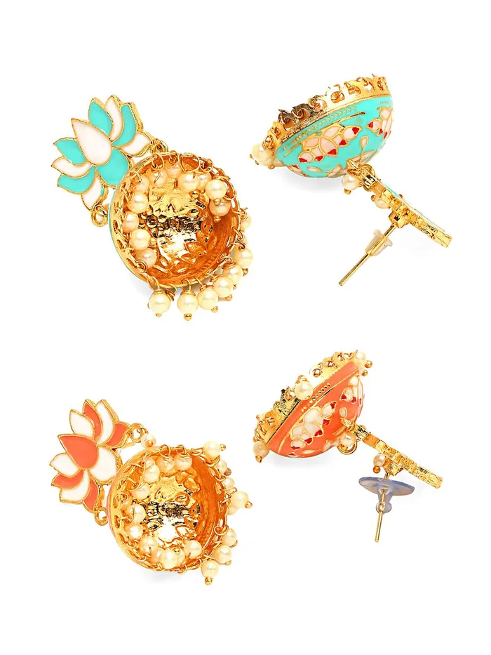 Yellow Chimes Rings Yellow Chimes Meenakari Earrings for women Meenakari Handcrafted Jaipur Rajasthani Style Traditional Gold Plated JhumkaJhumki Earrings for Women and Girls ME 5