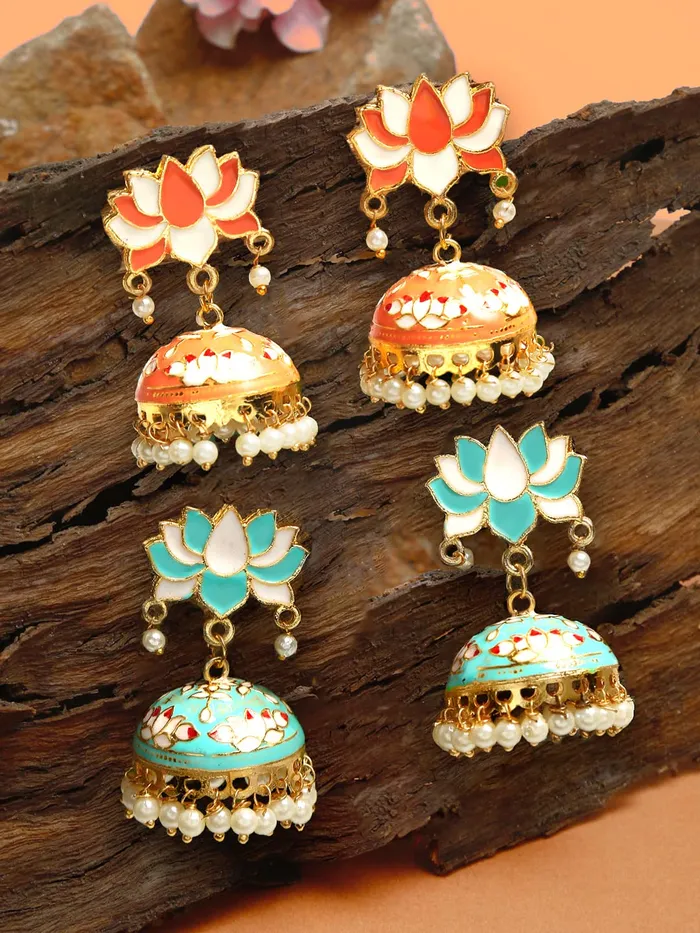 Yellow Chimes Rings Yellow Chimes Meenakari Earrings for women Meenakari Handcrafted Jaipur Rajasthani Style Traditional Gold Plated JhumkaJhumki Earrings for Women and Girls ME 5
