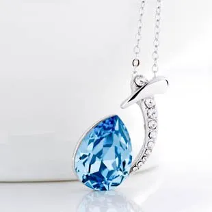 Yellow Chimes Rings Yellow Chimes Pendant for Women and Girls Blue Crystals from Swarovski Pendant Silver Toned Dew Drop Pendant for Girls Birthday Anniversary Gift for Wife Birthday Gift for girls and women