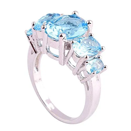 Yellow Chimes Rings Yellow Chimes Rings for Women Elegant Sparkling Blue Topaz Ring Silver Plated Engagement Style Crystal Ring for Women and Girls Size US 6