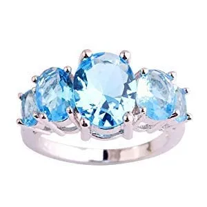 Yellow Chimes Rings Yellow Chimes Rings for Women Elegant Sparkling Blue Topaz Ring Silver Plated Engagement Style Crystal Ring for Women and Girls Size US 6