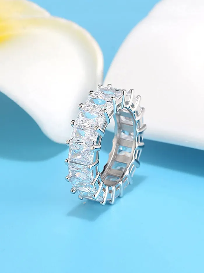 Yellow Chimes Rings Yellow Chimes Rings for Women White Crystal Rings Silver Plated Eternity Crystal Band Rings for Women and GirlsSize US 8