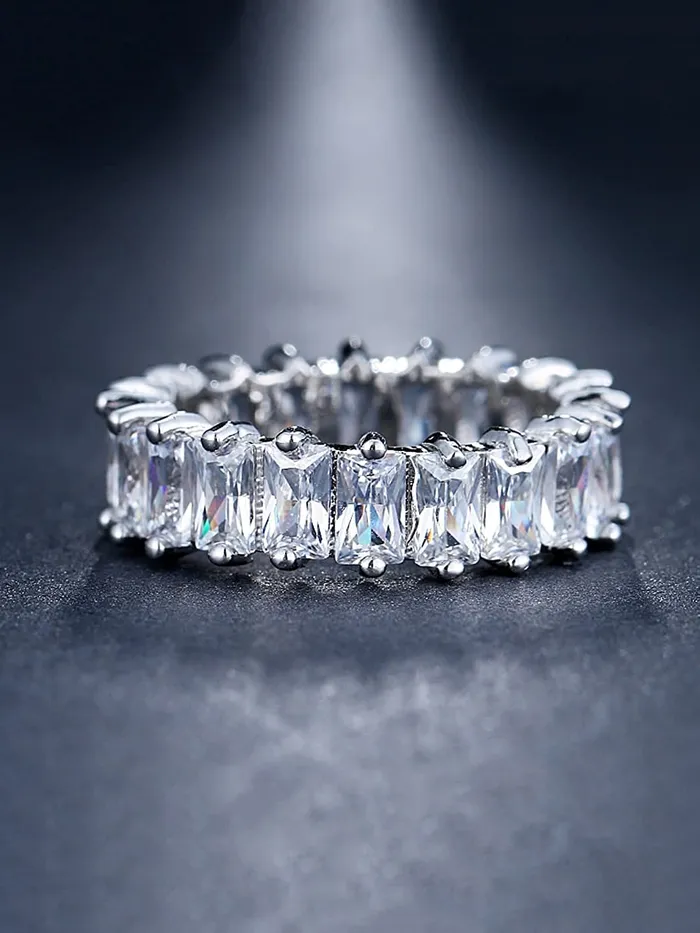 Yellow Chimes Rings Yellow Chimes Rings for Women White Crystal Rings Silver Plated Eternity Crystal Band Rings for Women and GirlsSize US 8