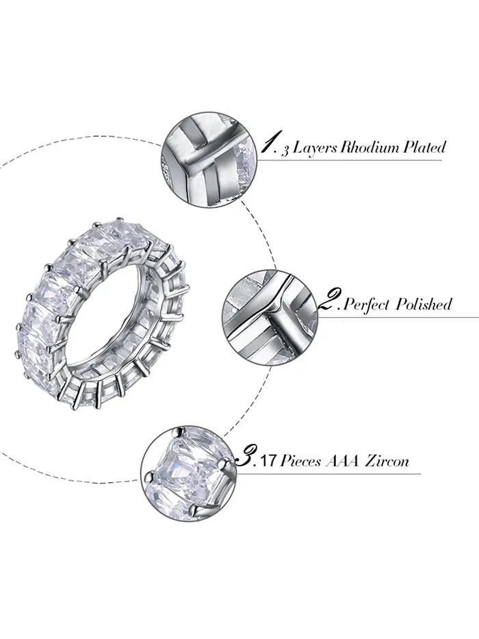 Yellow Chimes Rings Yellow Chimes Rings for Women White Crystal Rings Silver Plated Eternity Crystal Band Rings for Women and GirlsSize US 8