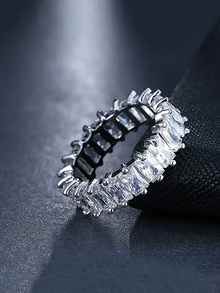 Yellow Chimes Rings Yellow Chimes Rings for Women White Crystal Rings Silver Plated Eternity Crystal Band Rings for Women and GirlsSize US 8