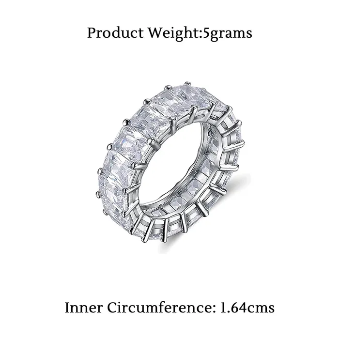 Yellow Chimes Rings Yellow Chimes Rings for Women White Crystal Rings Silver Plated Eternity Crystal Band Rings for Women and GirlsSize US 8