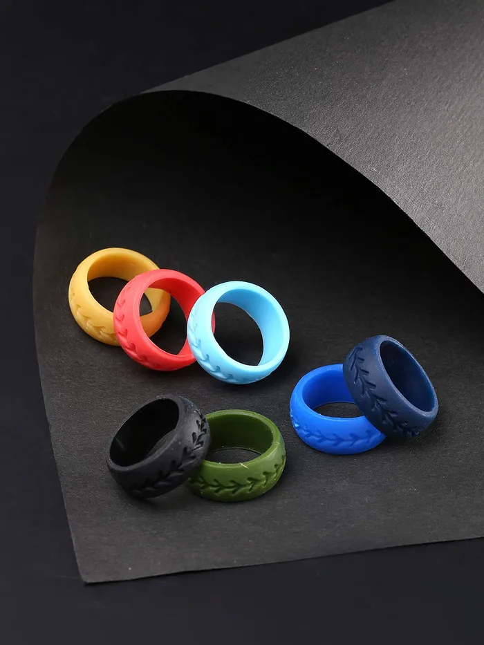 Yellow Chimes Rings Yellow Chimes Trendy Multicolor Combo of 7 Pcs Sports Gym Flexible Silicone Finger Band Rings for Women Man Unisex