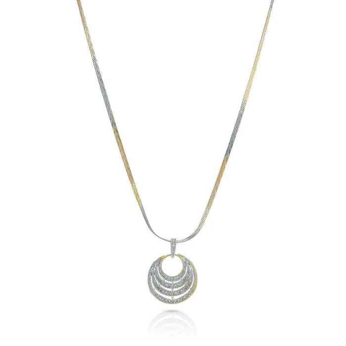 Yellow Chimes Sparkling ADAmerican Diamond Latest Fashion Big Circle Shaped Dual Tone Jewellery Pendant Set with Earrings For Women Girls Yellow Chimes Rings