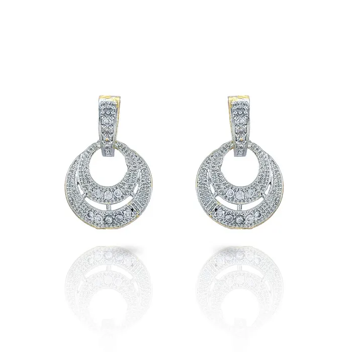Yellow Chimes Sparkling ADAmerican Diamond Latest Fashion Big Circle Shaped Dual Tone Jewellery Pendant Set with Earrings For Women Girls Yellow Chimes Rings