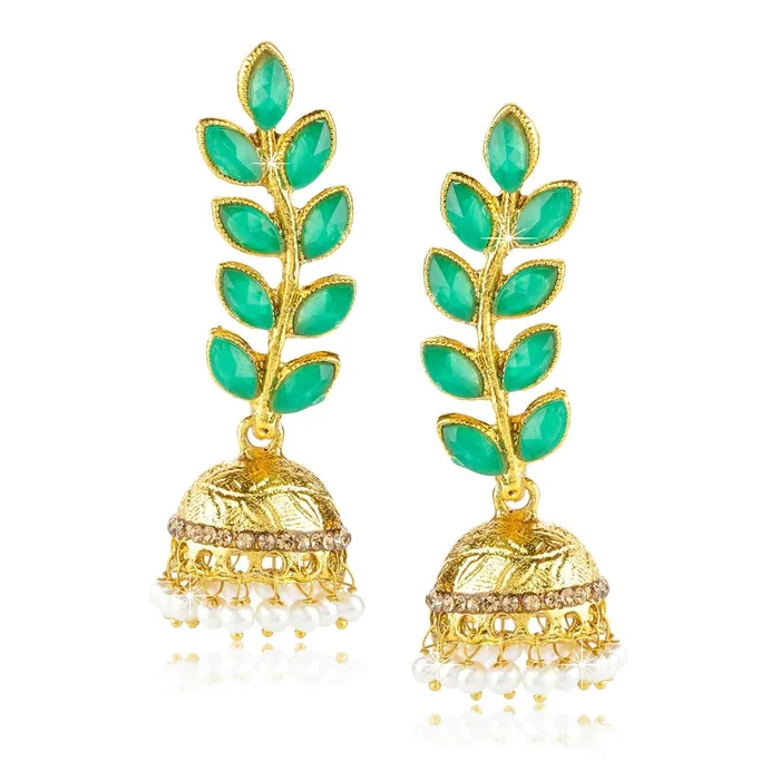 Yellow Chimes Stylish Wine Traditional Jhumka Green Golden Earrings for Women and Girls Yellow Chimes PreStyled Sets