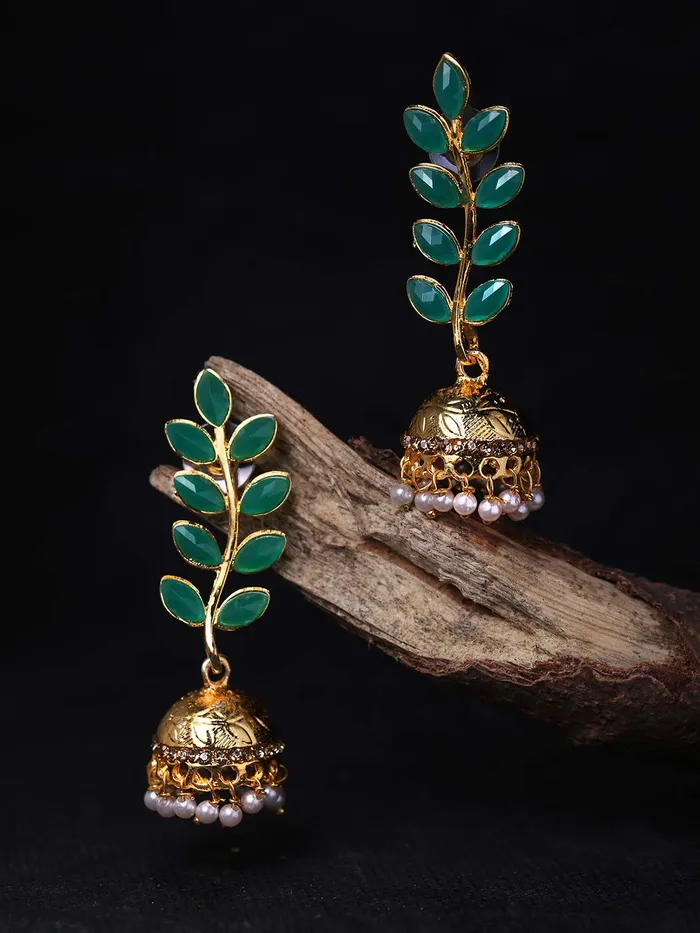 Yellow Chimes Stylish Wine Traditional Jhumka Green Golden Earrings for Women and Girls Yellow Chimes PreStyled Sets