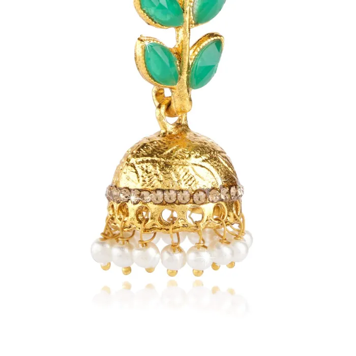 Yellow Chimes Stylish Wine Traditional Jhumka Green Golden Earrings for Women and Girls Yellow Chimes PreStyled Sets