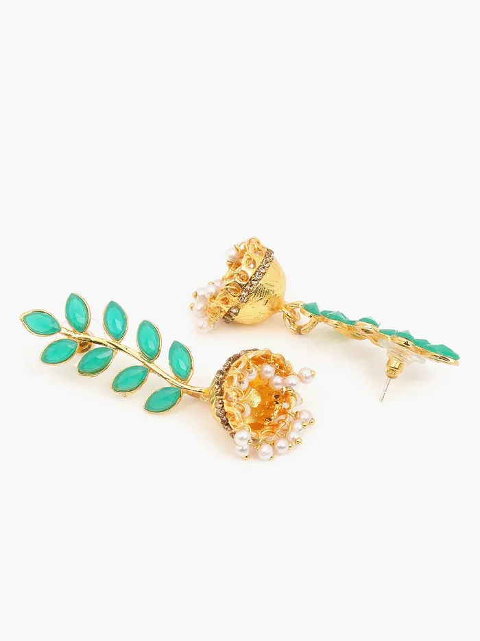 Yellow Chimes Stylish Wine Traditional Jhumka Green Golden Earrings for Women and Girls Yellow Chimes PreStyled Sets