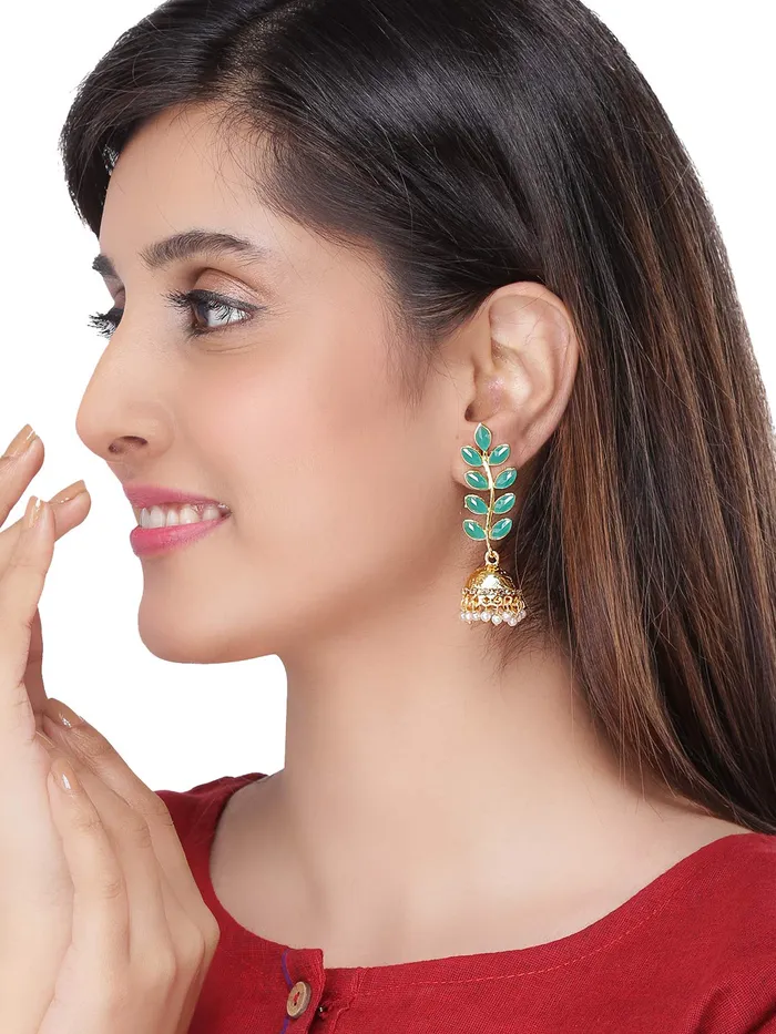 Yellow Chimes Stylish Wine Traditional Jhumka Green Golden Earrings for Women and Girls Yellow Chimes PreStyled Sets