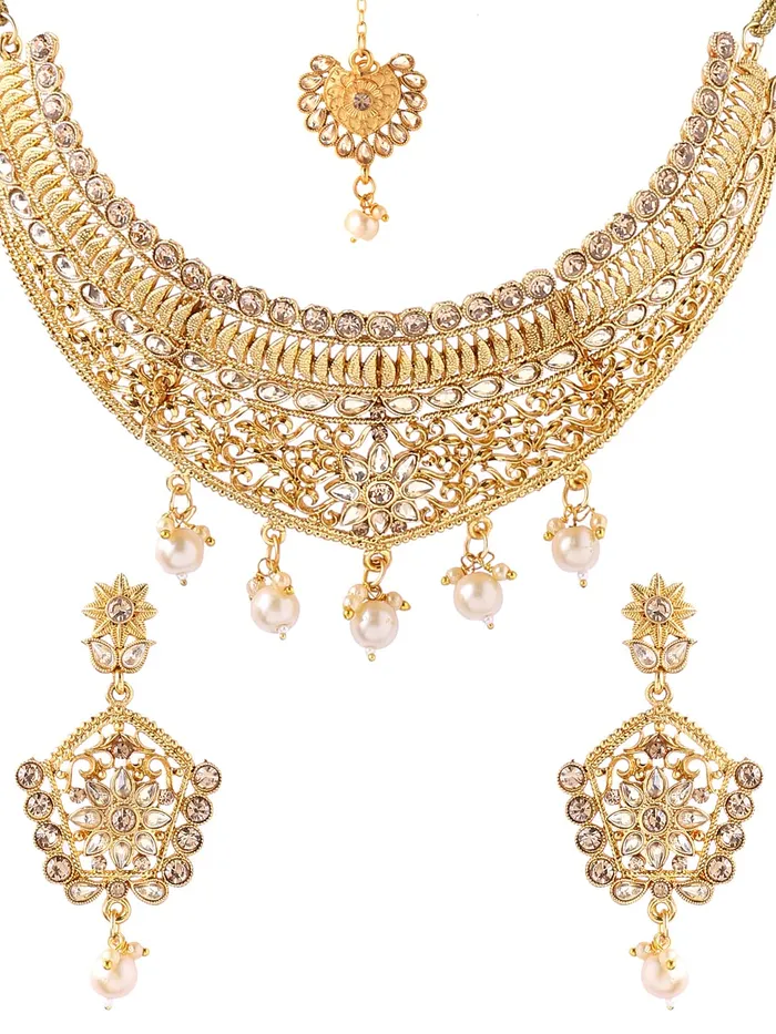 Yellow Chimes Traditional Jewellery Set for Women Gold Plated Kundan Jewellery Set Ethnic Choker Necklace Set With Maangtikka For Women and Girls Yellow Chimes Earrings Yellow Chimes Traditional Jewellery Set for Women Gold Plated Kundan Jewellery Set Ethnic Choker Necklace Set With Maangtikka For Women and Girls Yellow Chimes Earrings