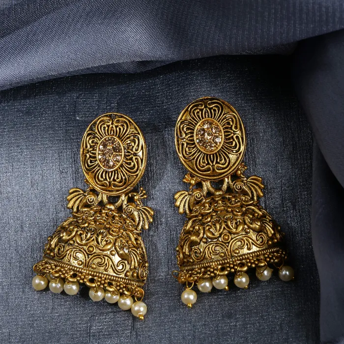 Yellow Chimes Traditional JhumkaJhumki Earrings Temple Jewellery Oxidized Matte Gold Plated Artistic Crafted Pecock Designer Pearl Party Wear Earrings for Womens Girls Yellow Chimes Earrings