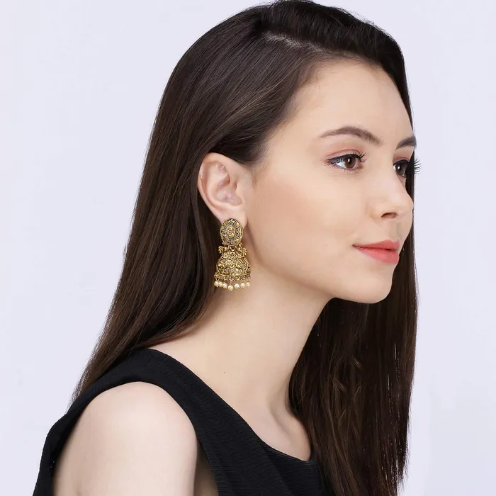 Yellow Chimes Traditional JhumkaJhumki Earrings Temple Jewellery Oxidized Matte Gold Plated Artistic Crafted Pecock Designer Pearl Party Wear Earrings for Womens Girls Yellow Chimes Earrings