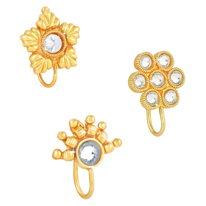 Yellow Chimes Traditional Kundan Studded Stylish Gold Plated Nosepins for Women Girls Yellow Chimes Bracelets