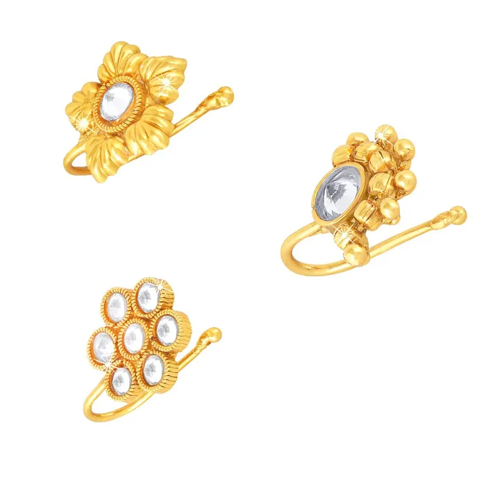 Yellow Chimes Traditional Kundan Studded Stylish Gold Plated Nosepins for Women Girls Yellow Chimes Bracelets