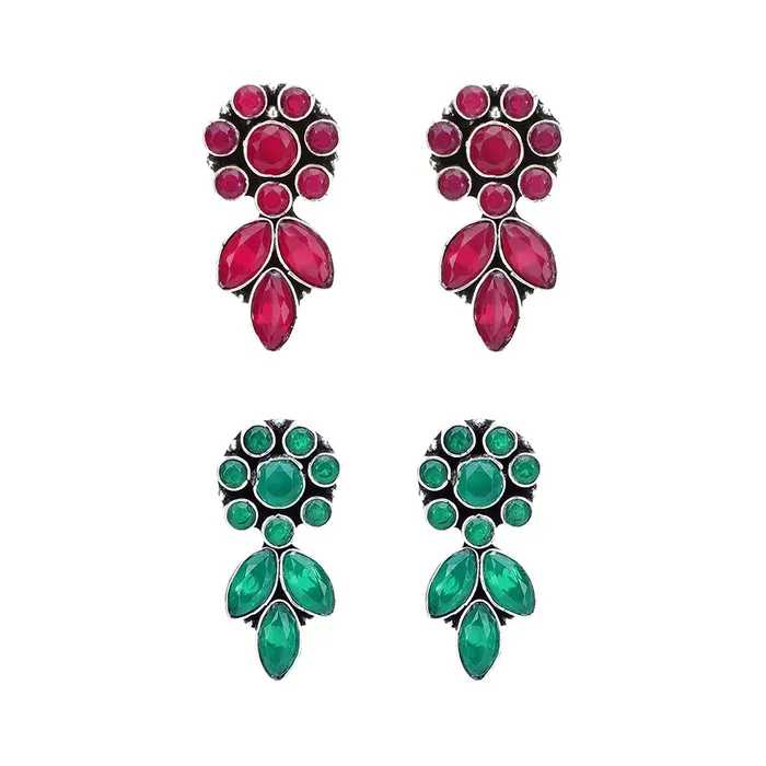 Yellow Chimes Two pairs Ethnic German Silver Oxidised Pink and Green Flower and Leaf Design Traditional Drop Earrings for Women And Girls PinkGreen Medium YCTJER92FLWGRPKBNDL Yellow Chimes Earrings Yellow Chimes Two pairs Ethnic German Silver Oxidised Pink and Green Flower and Leaf Design Traditional Drop Earrings for Women And Girls PinkGreen Medium YCTJER92FLWGRPKBNDL Yellow Chimes Earrings