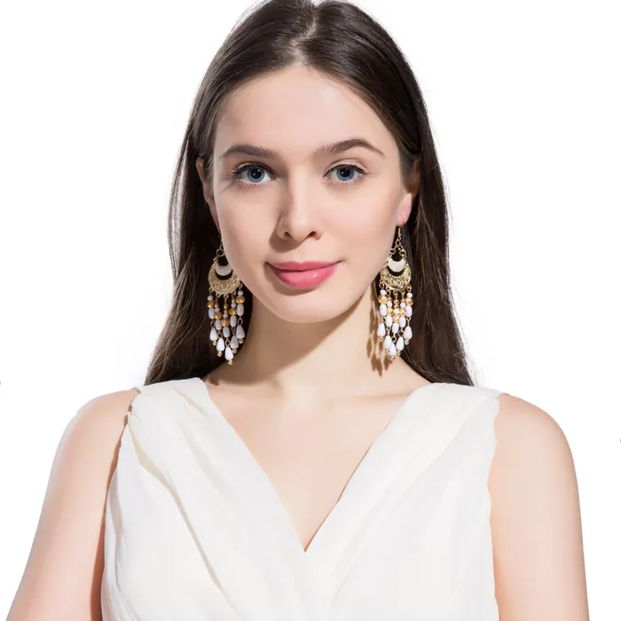 Yellow Chimes White Beads Dangle Earrings for Women and Girls Yellow Chimes Necklaces