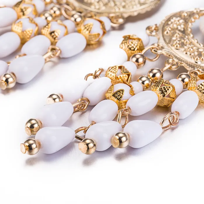 Yellow Chimes White Beads Dangle Earrings for Women and Girls Yellow Chimes Necklaces