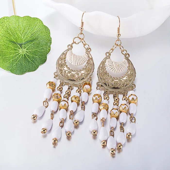 Yellow Chimes White Beads Dangle Earrings for Women and Girls Yellow Chimes Necklaces