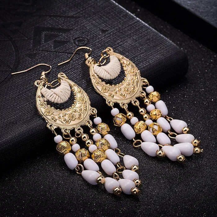 Yellow Chimes White Beads Dangle Earrings for Women and Girls Yellow Chimes Necklaces