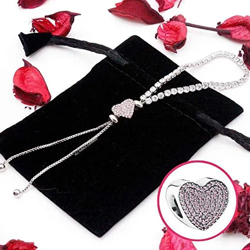 Yellow Chimes Women Crystal Bracelets Heart Shaped Silver Toned Bracelets For Women White CZ Crystals Bracelet For Woman Birthday Gift for Girls Women Anniversary Gift for Wife Yellow Chimes Bracelets