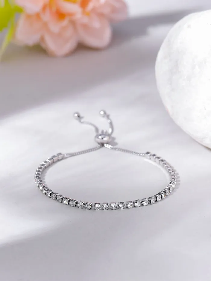 Yellow Chimes Women Crystal Bracelets Silver Toned Bracelets For Women White CZ Crystals Bracelet For Woman Birthday Gift for Girls Women Anniversary Gift for Wife Yellow Chimes Bracelets