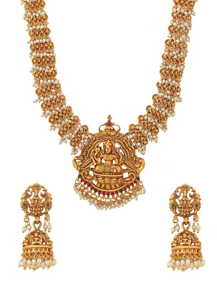 Yellow Chimes Womens Temple Traditional Gold Plated Hanging Pearls Choker Necklace Set Yellow Chimes Earrings Yellow Chimes Womens Temple Traditional Gold Plated Hanging Pearls Choker Necklace Set Yellow Chimes Earrings