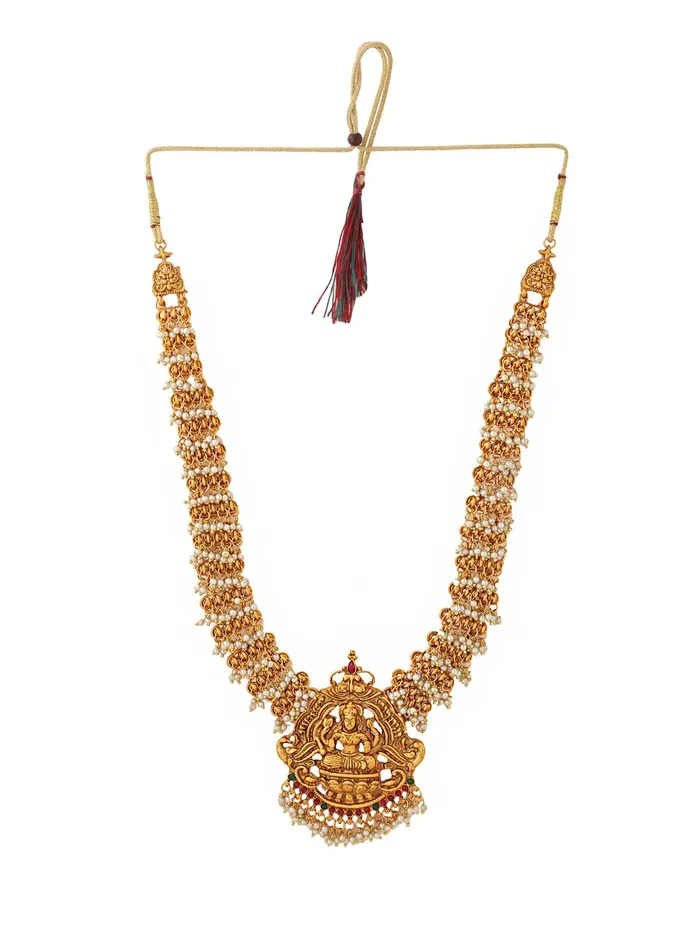 Yellow Chimes Womens Temple Traditional Gold Plated Hanging Pearls Choker Necklace Set Yellow Chimes Earrings