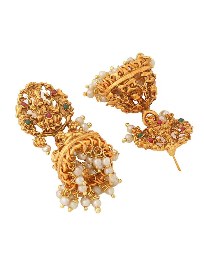 Yellow Chimes Womens Temple Traditional Gold Plated Hanging Pearls Choker Necklace Set Yellow Chimes Earrings