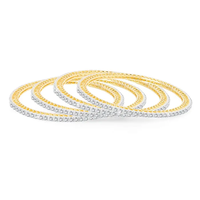 Yellow Chimes Yellow Chimes American Diamond Bangles for Women Rose Gold Plated 4 PCs High Grade Authentic White AD Jewellery Bangles Set for Women and Girls Necklaces